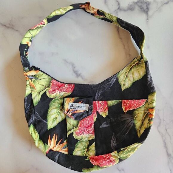 Local design Handbags - Local design Hawaiian hibiscus tropical floral shoulder bag black red